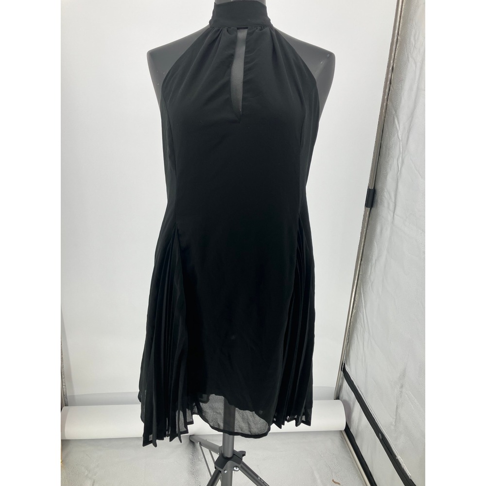 Petal & Pup Womens XL Black Halter Neck Keyhole Pleated Side Midi Dress